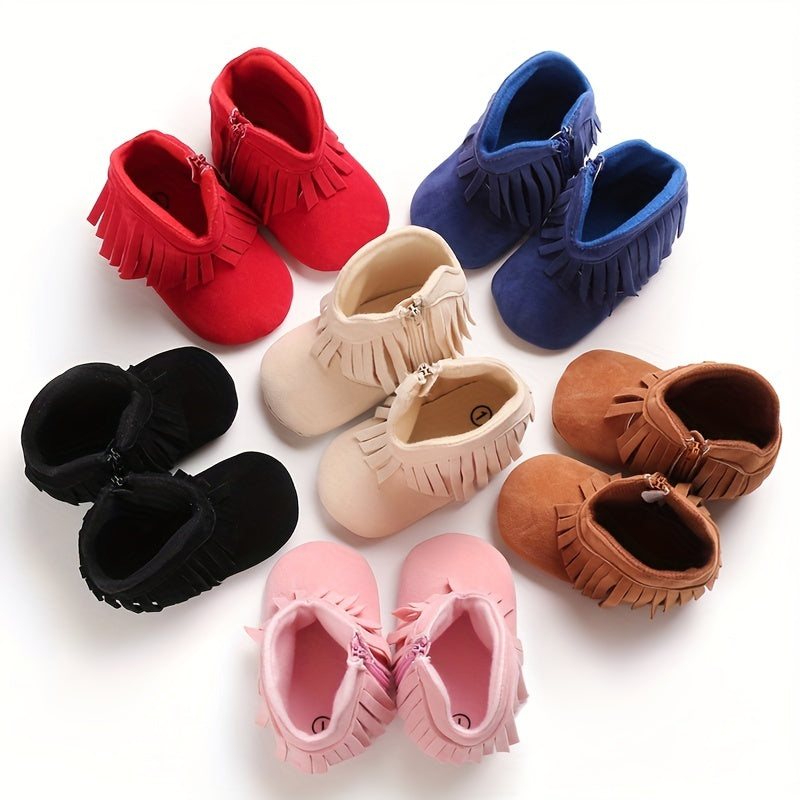 Baby Girls Tassels Warm High-Top Boots, Non-Slip Soft Thick Crib Prewalker Shoes