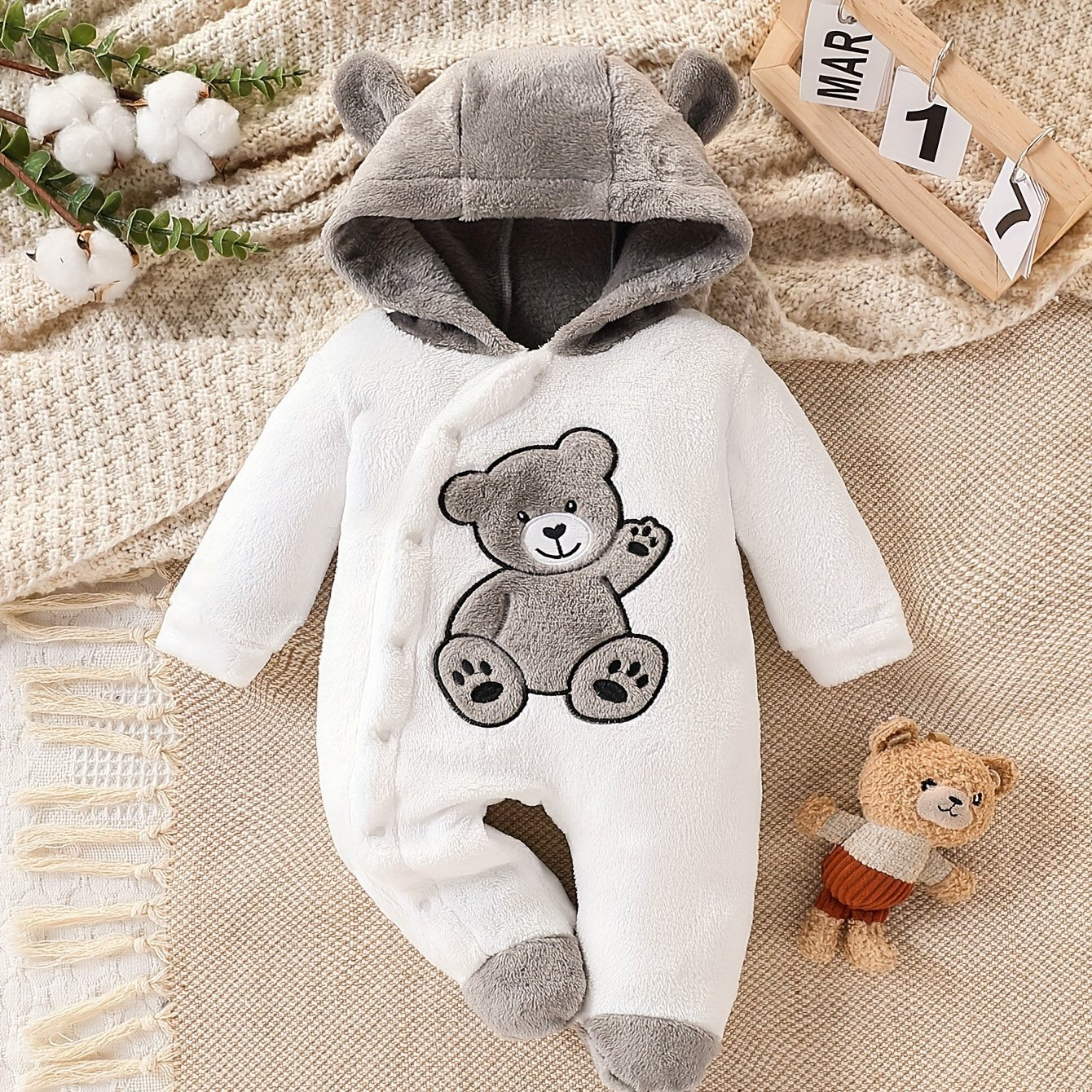 Baby Body Suit with Foot Bag – Newborn Plush Thickened Winter Bodysuit (Warm and Cozy Underwear)
