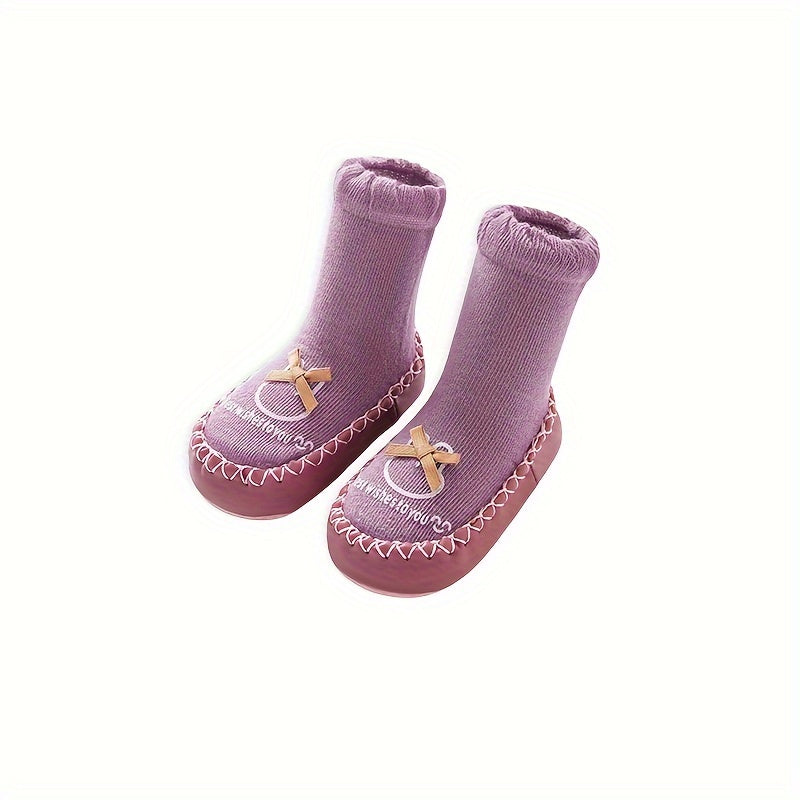 1 Pair Cartoon Pattern Baby Walking Shoes - All-Season Knit Fabric Indoor Socks with Anti-Slip Soft Sole | Polyester & Spandex Blend | Thick Comfort Floor Shoes for Toddlers