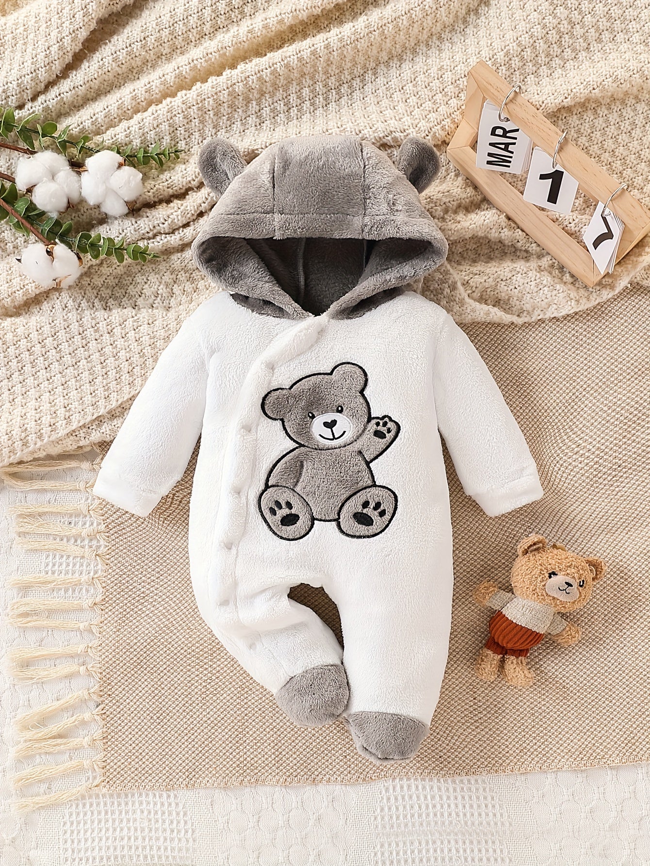 Baby Body Suit with Foot Bag – Newborn Plush Thickened Winter Bodysuit (Warm and Cozy Underwear)