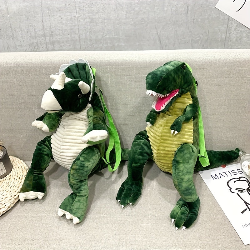 Youngsters’ Dinosaur Backpack – Adorable T-Rex & Triceratops Plush Designs, Lightweight Corduroy with Adjustable Straps, Zip Closure, and Nylon Lining – Ideal for Parties and Everyday Fun - Kidzy Market