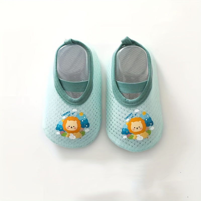 A Pair of Baby Girl's Adorable Cartoon Pattern Floor Socks - Comfy, Breathable, Casual Soft & Elastic Sock Shoes | Perfect for Spring & Summer