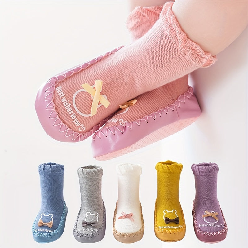 1 Pair Cartoon Pattern Baby Walking Shoes - All-Season Knit Fabric Indoor Socks with Anti-Slip Soft Sole | Polyester & Spandex Blend | Thick Comfort Floor Shoes for Toddlers