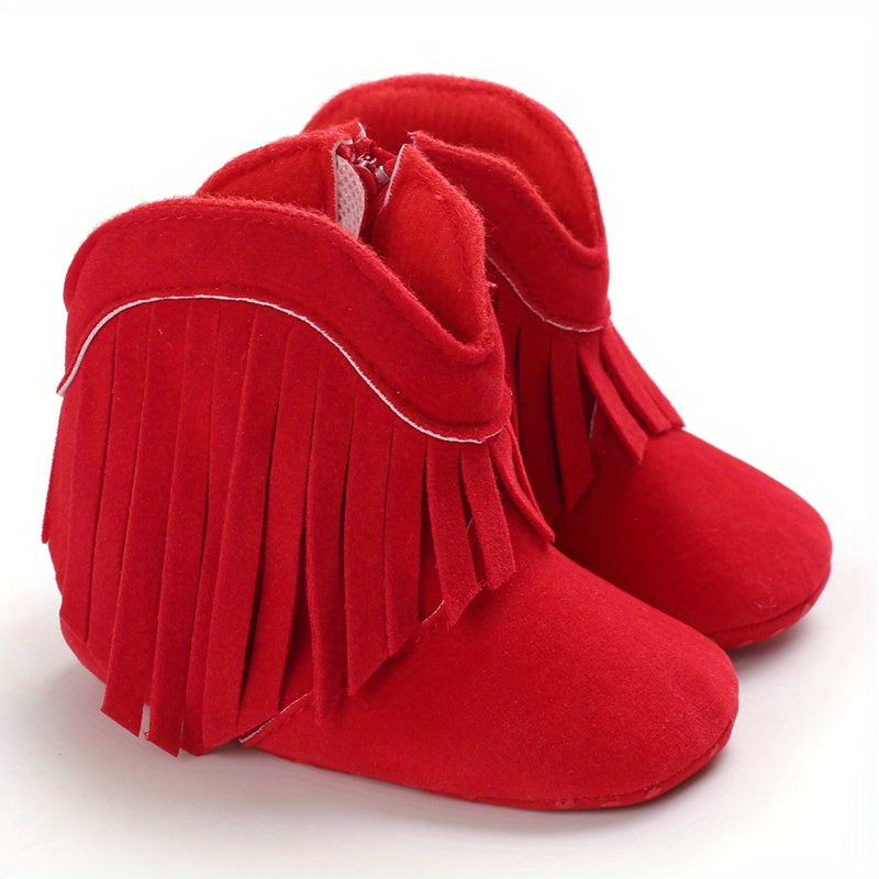 Baby Girls Tassels Warm High-Top Boots, Non-Slip Soft Thick Crib Prewalker Shoes