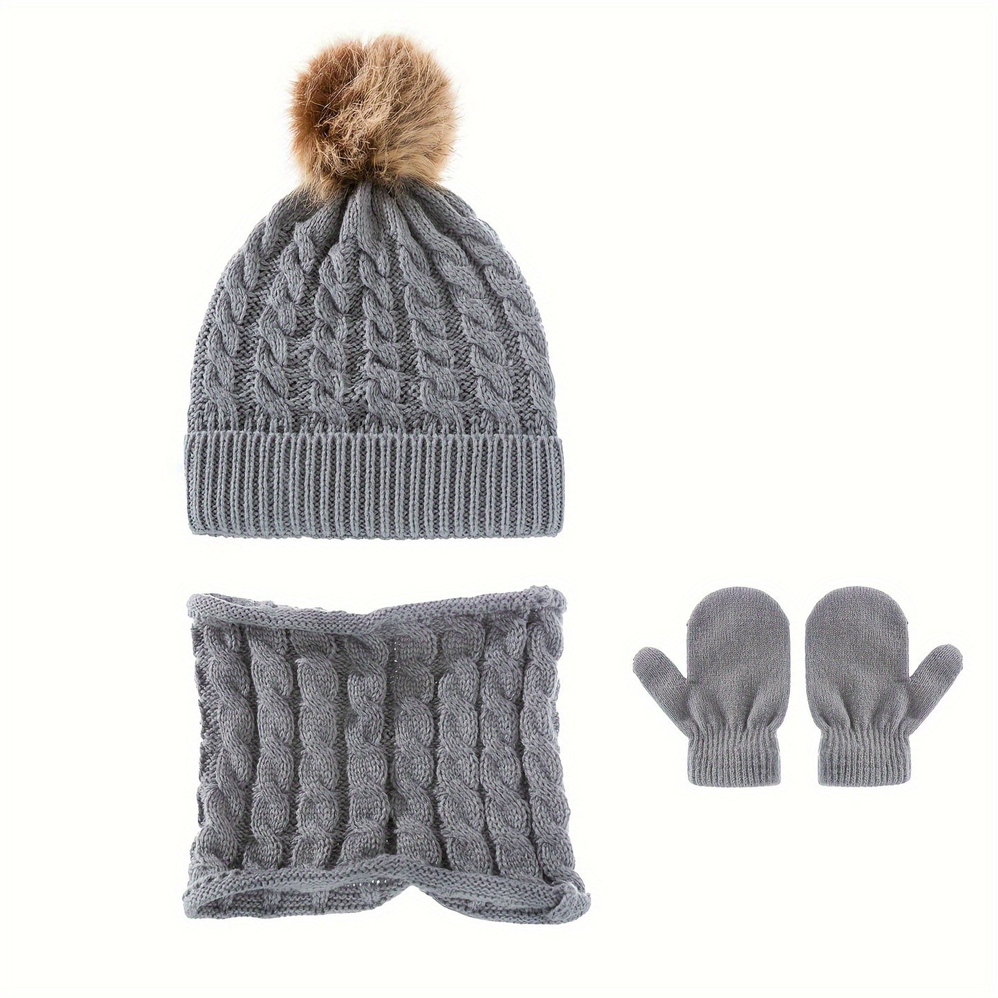 0-3 Years Old Baby Knitted Velvet Hat Set – Warm Autumn & Winter Baby Hat with Scarf & Gloves - Kidzy Market