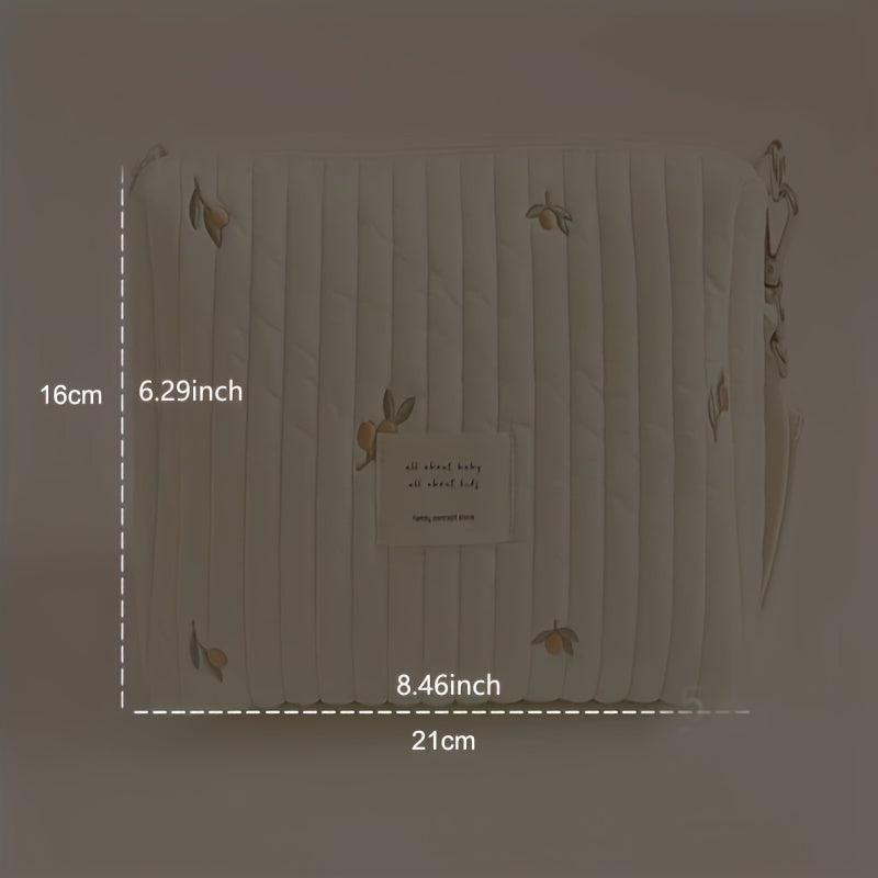 Adorable Quilted Diaper Bag with Bunny & Floral Embroidery – Portable Reusable Nappy Caddy Organizer for Wet/Dry Use, Ideal for Strollers and Small Diaper Bags - Kidzy Market