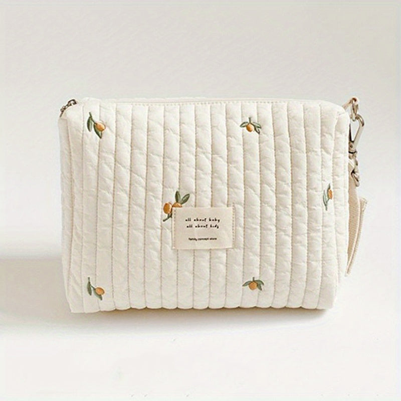 Adorable Quilted Diaper Bag with Bunny & Floral Embroidery – Portable Reusable Nappy Caddy Organizer for Wet/Dry Use, Ideal for Strollers and Small Diaper Bags - Kidzy Market