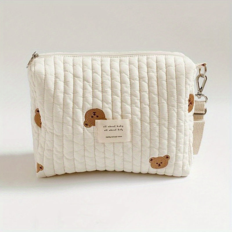 Adorable Quilted Diaper Bag with Bunny & Floral Embroidery – Portable Reusable Nappy Caddy Organizer for Wet/Dry Use, Ideal for Strollers and Small Diaper Bags - Kidzy Market