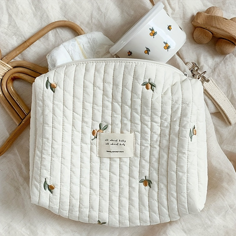 Adorable Quilted Diaper Bag with Bunny & Floral Embroidery – Portable Reusable Nappy Caddy Organizer for Wet/Dry Use, Ideal for Strollers and Small Diaper Bags - Kidzy Market