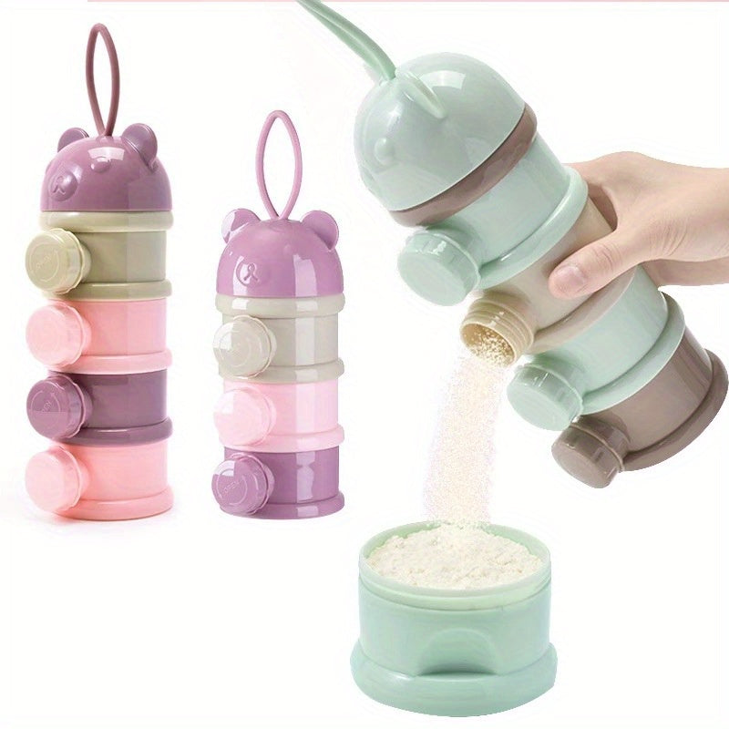 1pc Portable 4-Layer Baby Formula Dispenser & Snack Container – Rotating Design with Independent Compartments for Milk Powder, Snacks, and Fruits – PP Material – Pink/Blue – Perfect Mother’s Day Gift, Smooth Rotatin