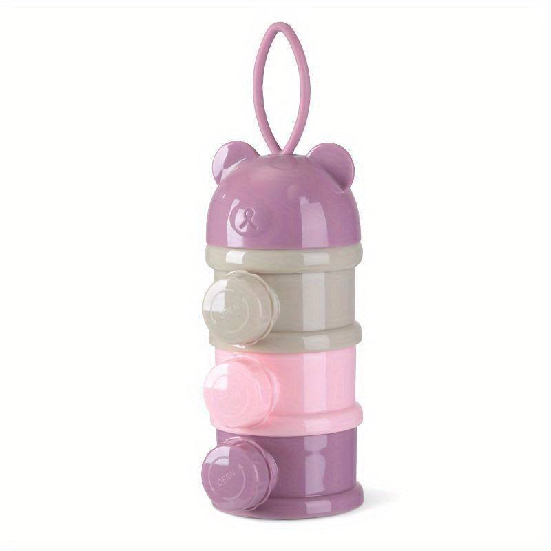 1pc Portable 4-Layer Baby Formula Dispenser & Snack Container – Rotating Design with Independent Compartments for Milk Powder, Snacks, and Fruits – PP Material – Pink/Blue – Perfect Mother’s Day Gift, Smooth Rotatin