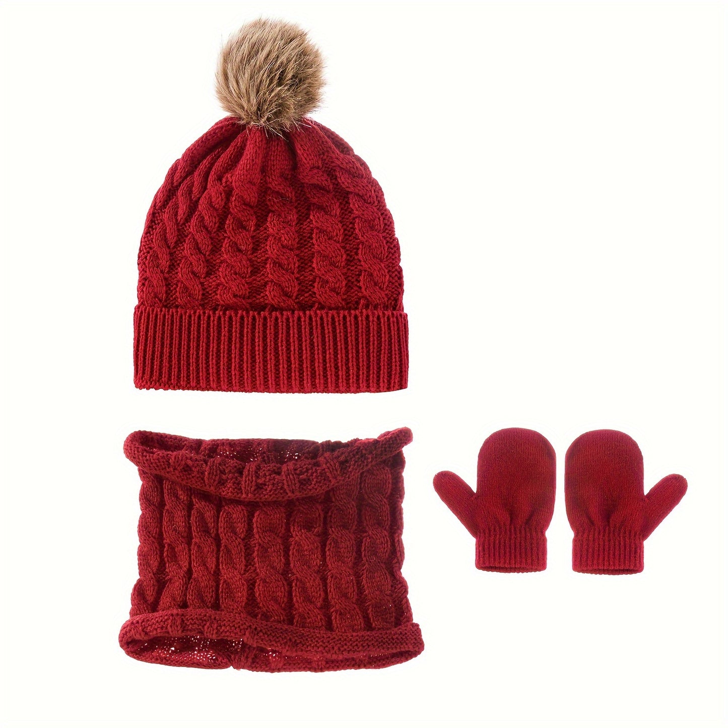 0-3 Years Old Baby Knitted Velvet Hat Set – Warm Autumn & Winter Baby Hat with Scarf & Gloves - Kidzy Market