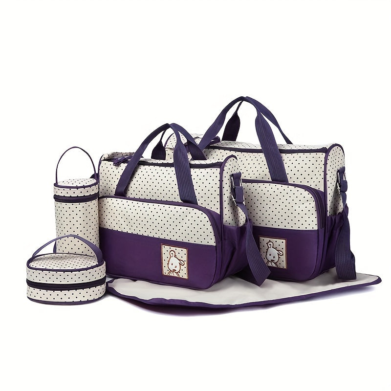 Hot-Selling Fashion Oblique Span Waterproof Mommy Bag 5pcs Set – Large Capacity, Multi-Functional One-Shoulder Bag for Moms, Perfect for Everyday Use & Travel - Kidzy Market
