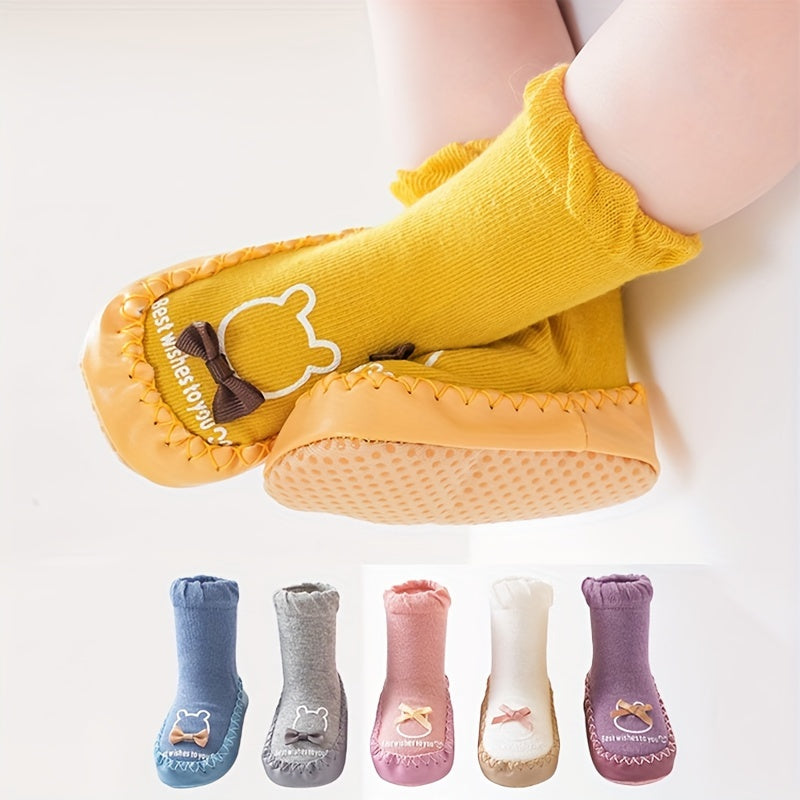 1 Pair Cartoon Pattern Baby Walking Shoes - All-Season Knit Fabric Indoor Socks with Anti-Slip Soft Sole | Polyester & Spandex Blend | Thick Comfort Floor Shoes for Toddlers