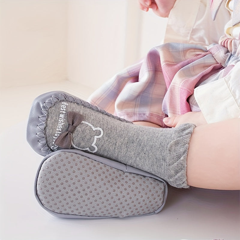 1 Pair Cartoon Pattern Baby Walking Shoes - All-Season Knit Fabric Indoor Socks with Anti-Slip Soft Sole | Polyester & Spandex Blend | Thick Comfort Floor Shoes for Toddlers