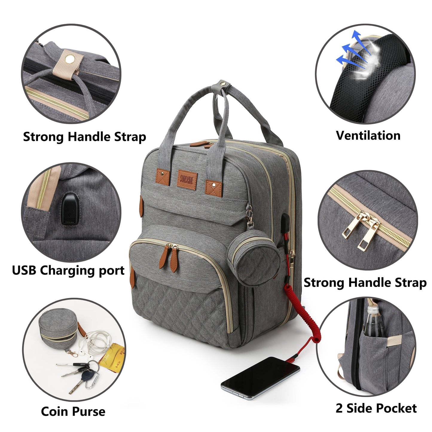 Lamroro Diaper Bag Backpack with Changing Pad – Multi-Functional Travel Baby Bag with USB Charging Port, Waterproof Polyester, Zipper Closure & Utility Pockets – Perfect for Parents, Preschool & Travel - Kidzy Market