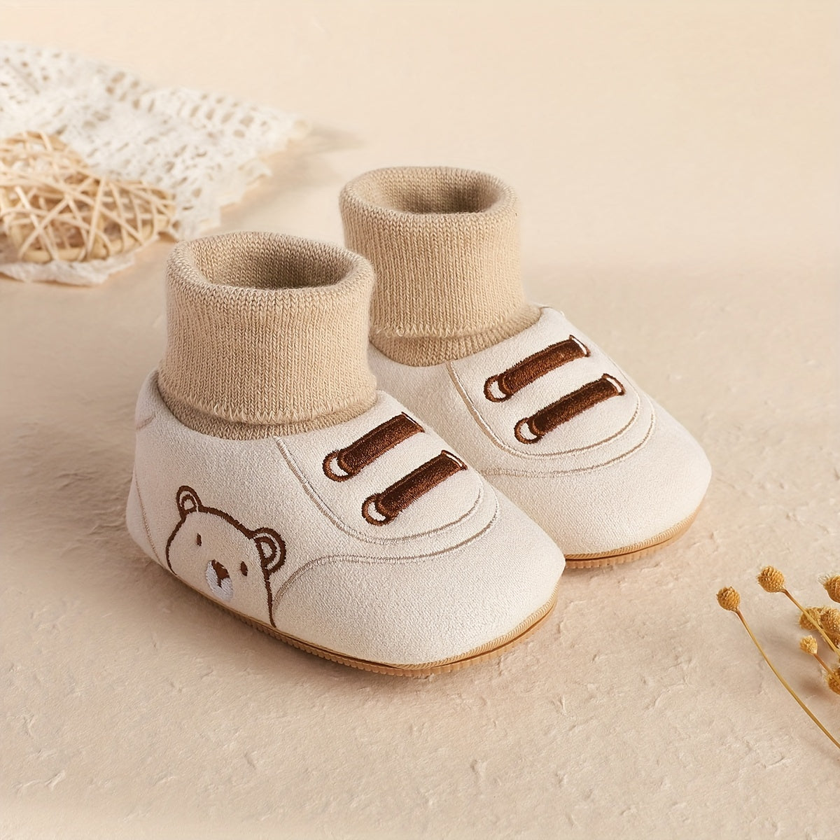 1 Pair Cozy Winter Baby Cartoon Socks with Non-Slip Sole for 0-1 Year Old Boys & Girls - Soft Fleece Lined, Mid-Calf Height | Cute Design for Daily & Casual Wear | Toddler Indoor Shoes with Hook-and-Loop Fastener Closure