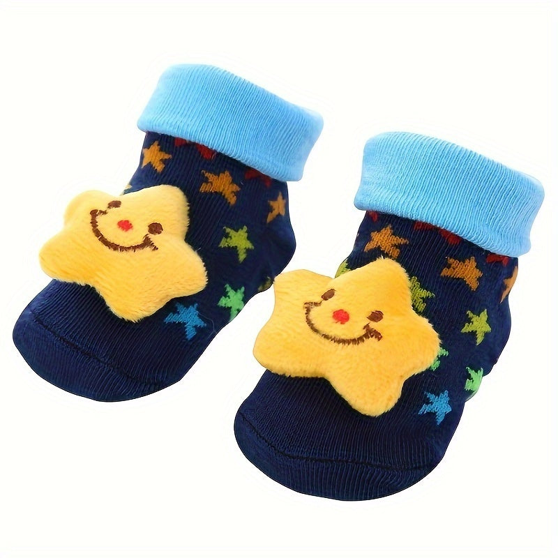1 Pair 3D Cartoon Baby Ankle Socks - Non-Slip Toddler Walking Socks | Infant Cooling Floor Socks, Polyester & Spandex Blend, Hand Wash Only | Knit Fabric | Fall/Winter Season | Gift for Newborns
