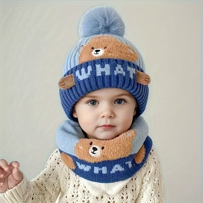 2-Piece Thick & Warm Knit Children's Hat & Scarf Set – Skullies & Beanies for Autumn & Winter – Perfect for Outdoor Play - Kidzy Market