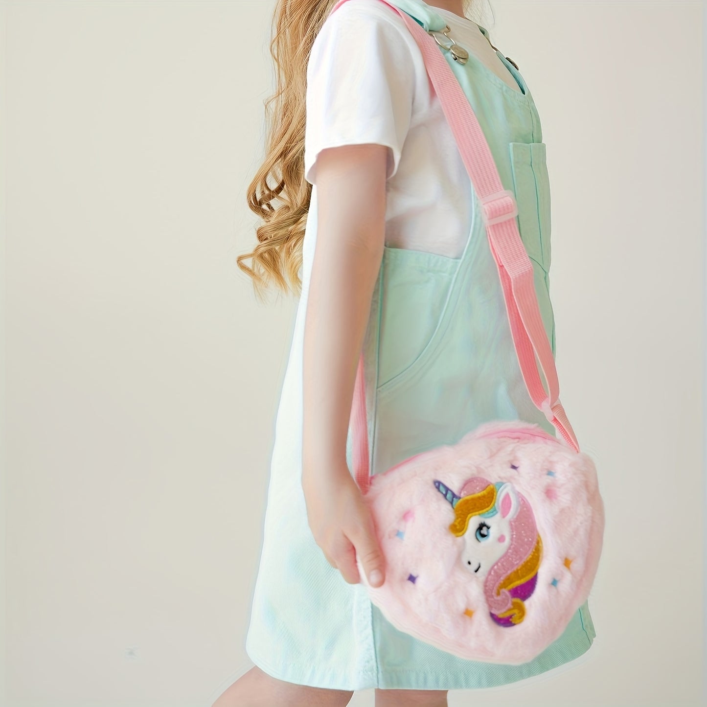 1pc Cute Plush Unicorn Crossbody Bag for Girls - Cartoon Love Design Mobile Phone Bag | Adorable & Stylish Everyday Accessory - Kidzy Market