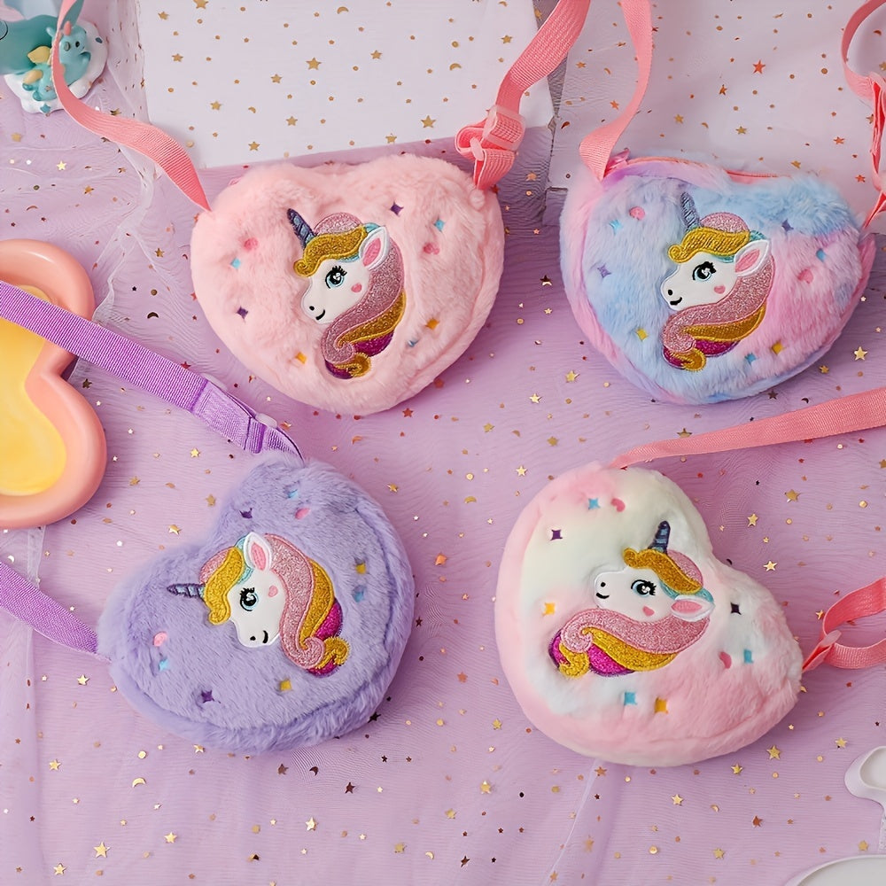 1pc Cute Plush Unicorn Crossbody Bag for Girls - Cartoon Love Design Mobile Phone Bag | Adorable & Stylish Everyday Accessory - Kidzy Market