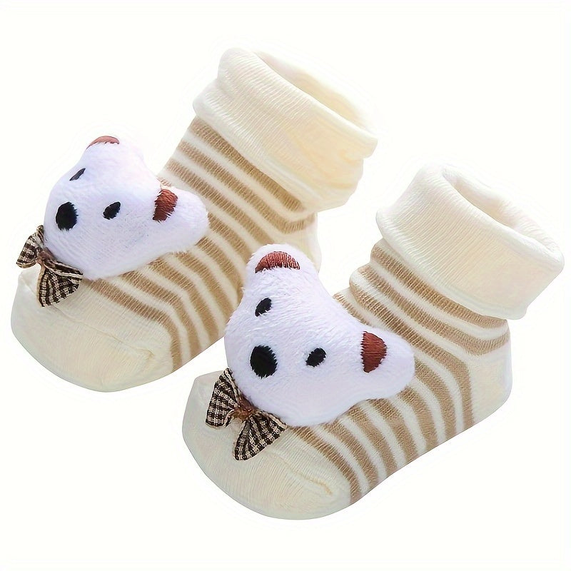 1 Pair 3D Cartoon Baby Ankle Socks - Non-Slip Toddler Walking Socks | Infant Cooling Floor Socks, Polyester & Spandex Blend, Hand Wash Only | Knit Fabric | Fall/Winter Season | Gift for Newborns