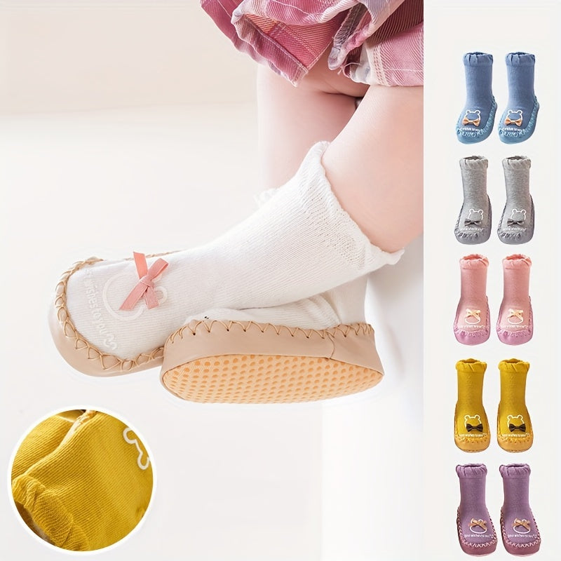 1 Pair Cartoon Pattern Baby Walking Shoes - All-Season Knit Fabric Indoor Socks with Anti-Slip Soft Sole | Polyester & Spandex Blend | Thick Comfort Floor Shoes for Toddlers