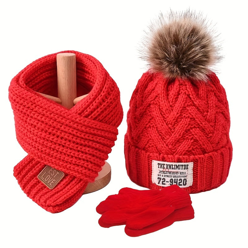 3-Piece Set – Youngsters' Knitted Beanie, Scarf & Gloves with Extra Fleece for Warmth – Perfect for Autumn & Winter - Kidzy Market