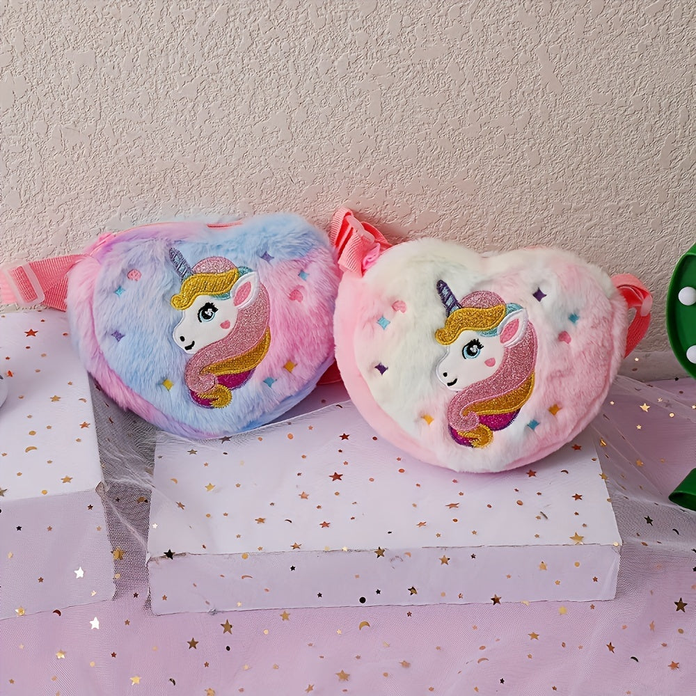 1pc Cute Plush Unicorn Crossbody Bag for Girls - Cartoon Love Design Mobile Phone Bag | Adorable & Stylish Everyday Accessory - Kidzy Market