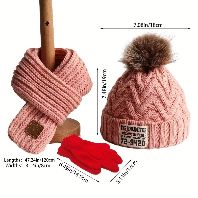 3-Piece Set – Youngsters' Knitted Beanie, Scarf & Gloves with Extra Fleece for Warmth – Perfect for Autumn & Winter - Kidzy Market