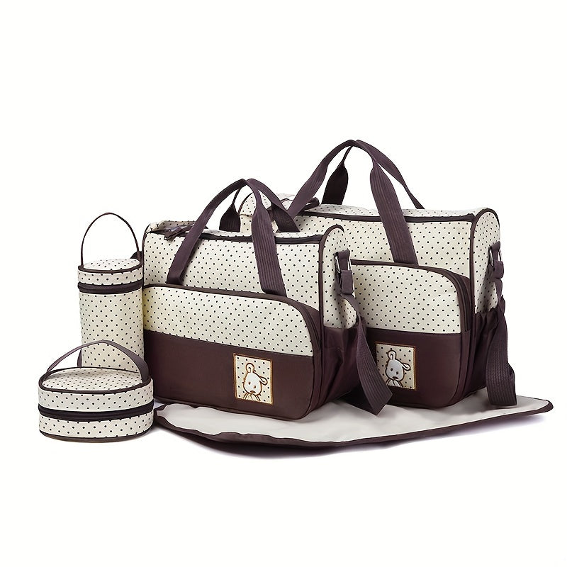 Hot-Selling Fashion Oblique Span Waterproof Mommy Bag 5pcs Set – Large Capacity, Multi-Functional One-Shoulder Bag for Moms, Perfect for Everyday Use & Travel - Kidzy Market
