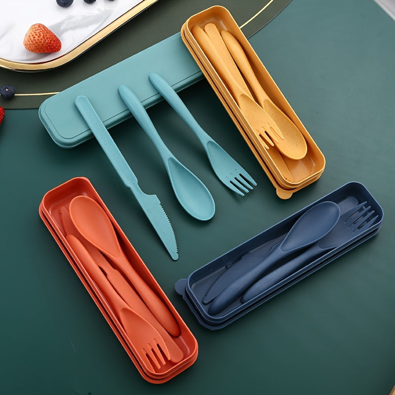 3-Piece Plastic Flatware Set with Travel Case – Portable Knife, Fork & Spoon Combo for Picnic, Outdoor & Home Use