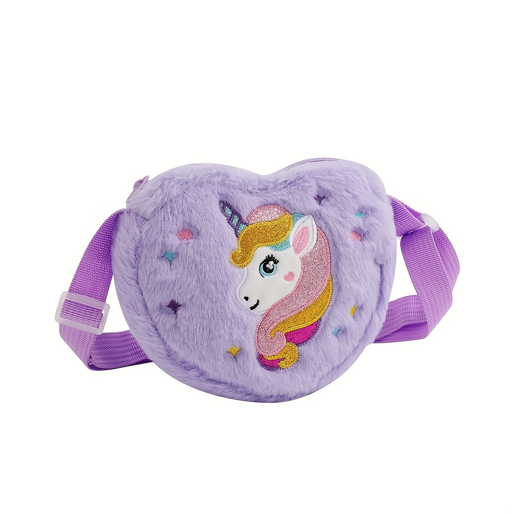 1pc Cute Plush Unicorn Crossbody Bag for Girls - Cartoon Love Design Mobile Phone Bag | Adorable & Stylish Everyday Accessory - Kidzy Market