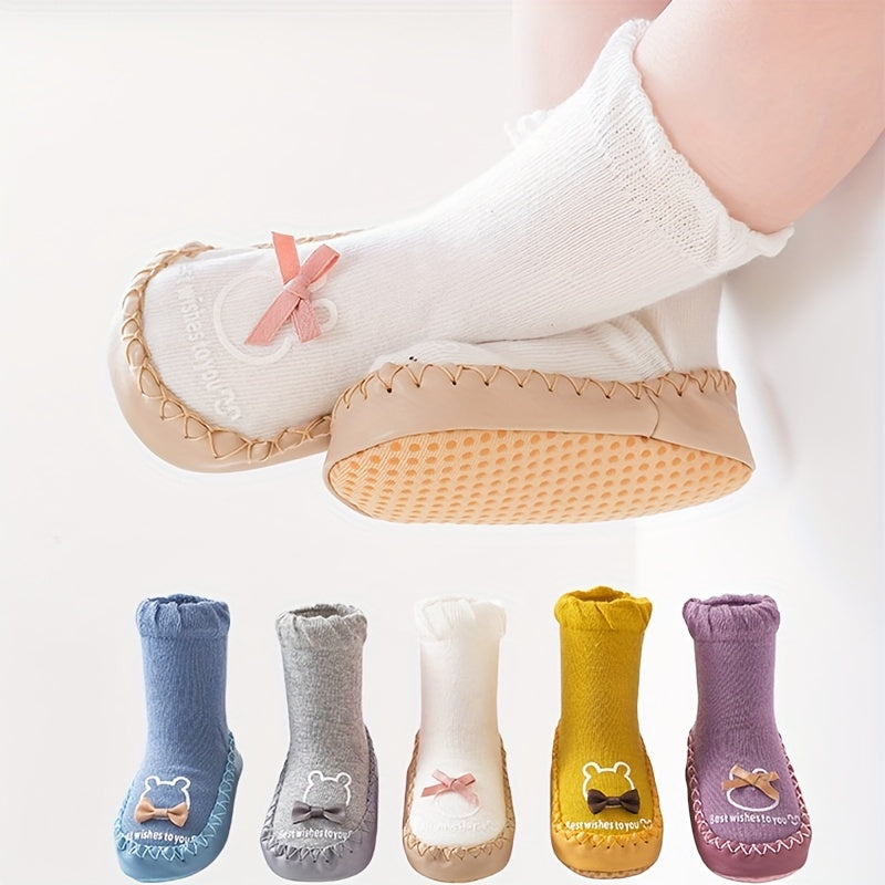 1 Pair Cartoon Pattern Baby Walking Shoes - All-Season Knit Fabric Indoor Socks with Anti-Slip Soft Sole | Polyester & Spandex Blend | Thick Comfort Floor Shoes for Toddlers
