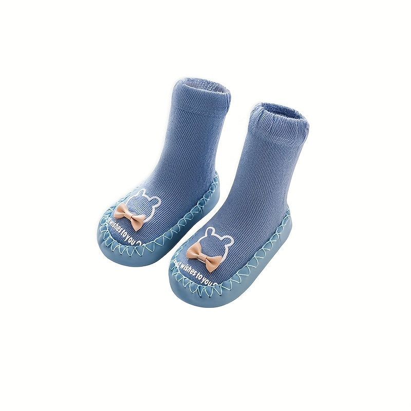 1 Pair Cartoon Pattern Baby Walking Shoes - All-Season Knit Fabric Indoor Socks with Anti-Slip Soft Sole | Polyester & Spandex Blend | Thick Comfort Floor Shoes for Toddlers