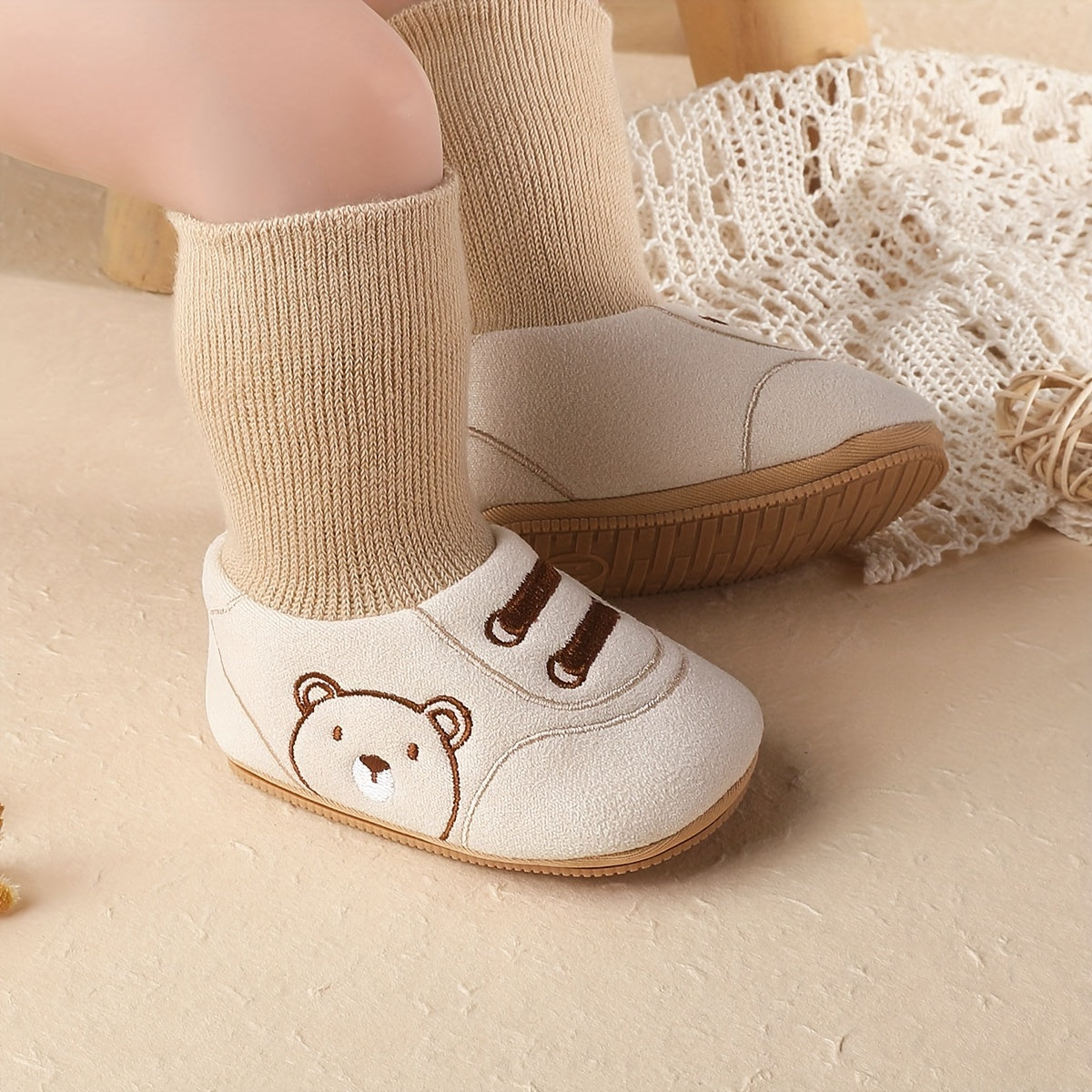 1 Pair Cozy Winter Baby Cartoon Socks with Non-Slip Sole for 0-1 Year Old Boys & Girls - Soft Fleece Lined, Mid-Calf Height | Cute Design for Daily & Casual Wear | Toddler Indoor Shoes with Hook-and-Loop Fastener Closure