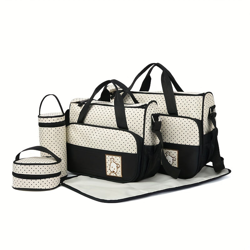Hot-Selling Fashion Oblique Span Waterproof Mommy Bag 5pcs Set – Large Capacity, Multi-Functional One-Shoulder Bag for Moms, Perfect for Everyday Use & Travel - Kidzy Market
