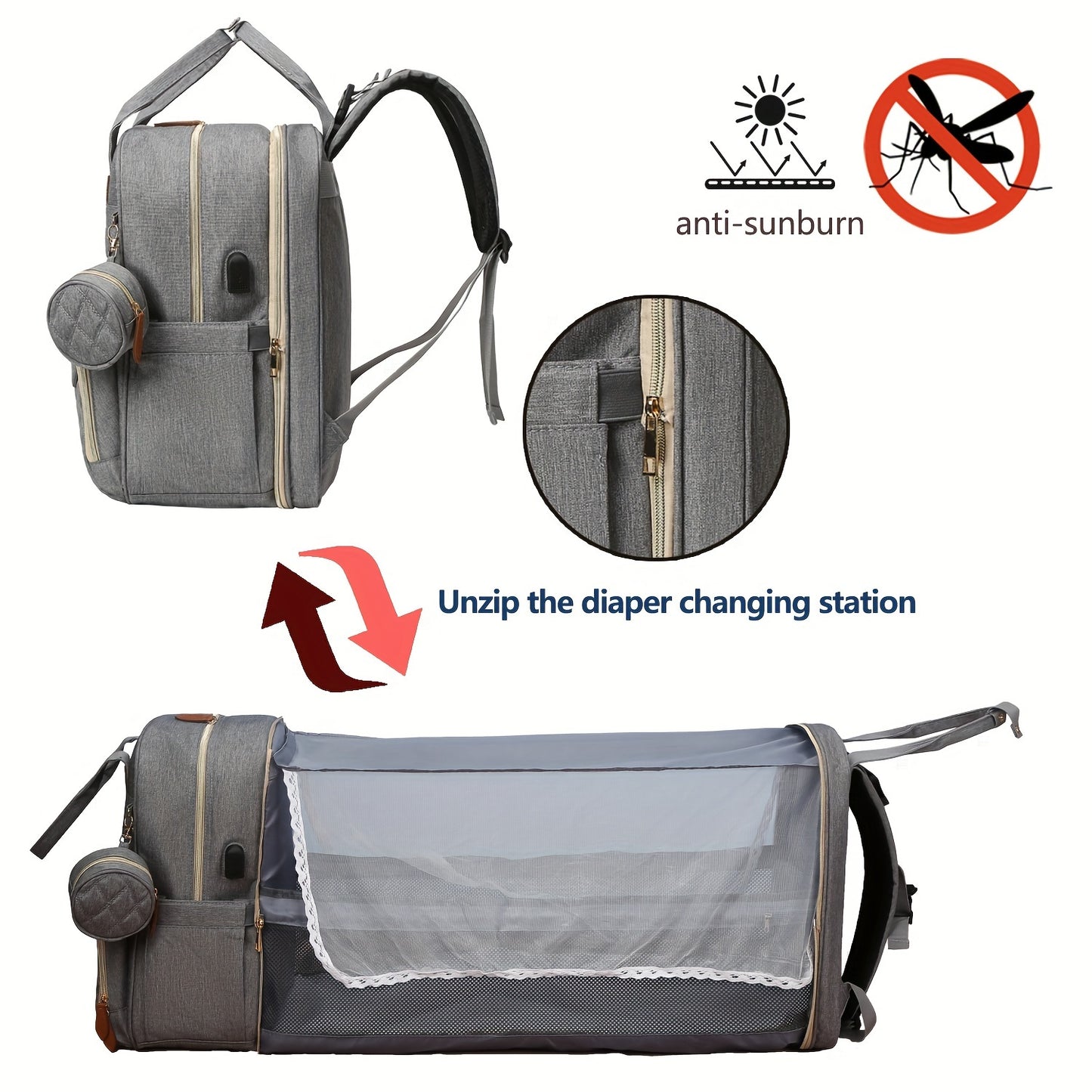 Lamroro Diaper Bag Backpack with Changing Pad – Multi-Functional Travel Baby Bag with USB Charging Port, Waterproof Polyester, Zipper Closure & Utility Pockets – Perfect for Parents, Preschool & Travel - Kidzy Market