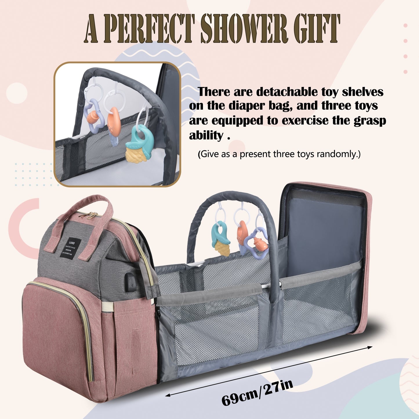Lamroro Multifunctional Diaper Backpack with Changing Station - Soft Shell Polyester Daypack for Travel & Preschool, Zipper Closure, Mirror Embellishment, Stash Pocket, Striped Pattern, Perfect Gift - Kidzy Market