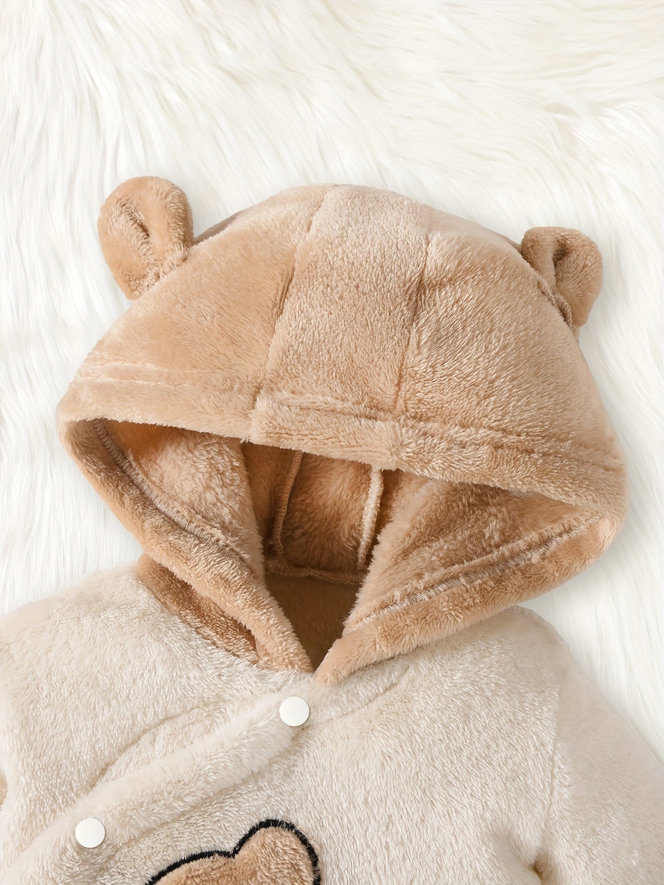 Cozy Boys' Winter Bear Print Hooded Onesie – Warm Polyester, Long Sleeve, Bear Decor (Outdoor Wear, Machine Washable)