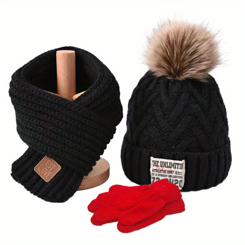 3-Piece Set – Youngsters' Knitted Beanie, Scarf & Gloves with Extra Fleece for Warmth – Perfect for Autumn & Winter - Kidzy Market