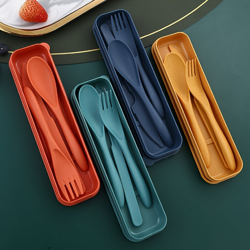 3-Piece Plastic Flatware Set with Travel Case – Portable Knife, Fork & Spoon Combo for Picnic, Outdoor & Home Use