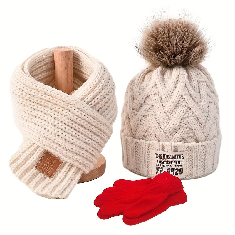 3-Piece Set – Youngsters' Knitted Beanie, Scarf & Gloves with Extra Fleece for Warmth – Perfect for Autumn & Winter - Kidzy Market