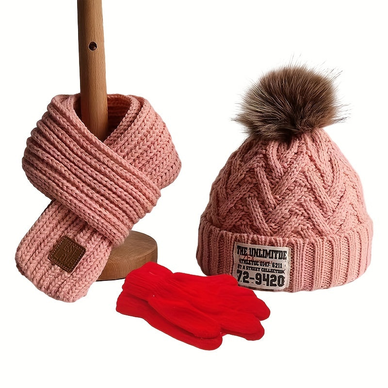 3-Piece Set – Youngsters' Knitted Beanie, Scarf & Gloves with Extra Fleece for Warmth – Perfect for Autumn & Winter - Kidzy Market