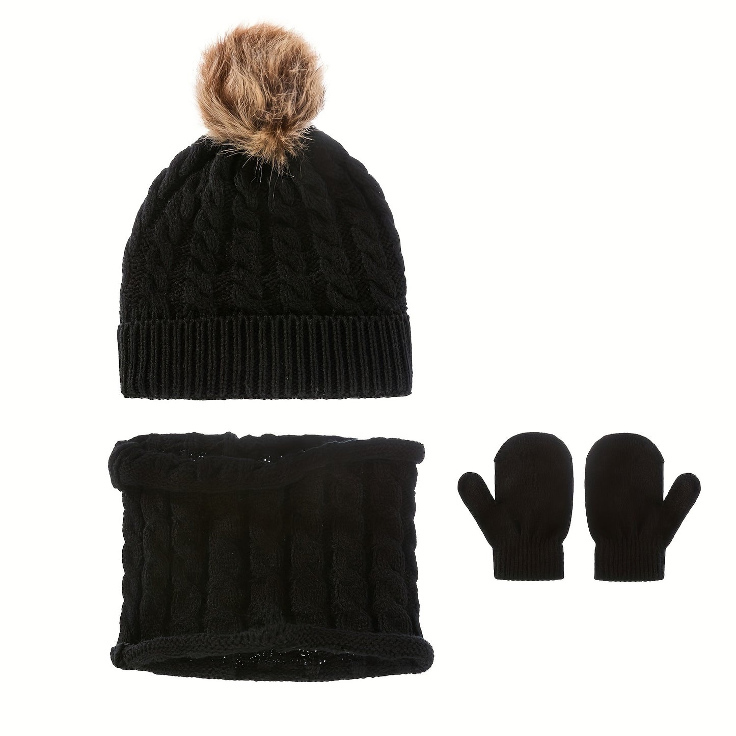 0-3 Years Old Baby Knitted Velvet Hat Set – Warm Autumn & Winter Baby Hat with Scarf & Gloves - Kidzy Market