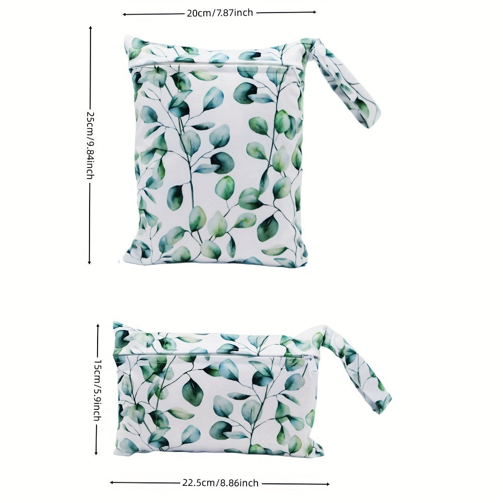 Asenappy 2pcs Leaf Print Cloth Diaper Bags – Soft Polyester, Mixed Colors, Perfect for Nappies, ASENAPPY - Kidzy Market