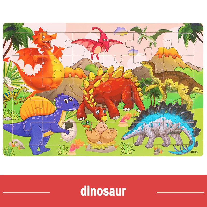 Logic Thinking Wooden Puzzle Game – Animal and Vehicle Cartoon Educational Toy for Kids