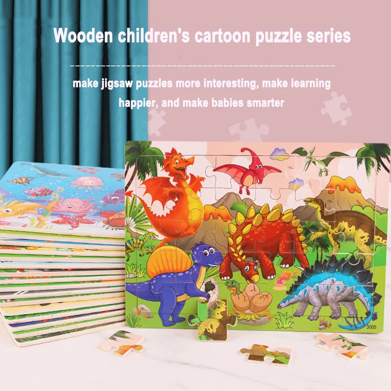Logic Thinking Wooden Puzzle Game – Animal and Vehicle Cartoon Educational Toy for Kids