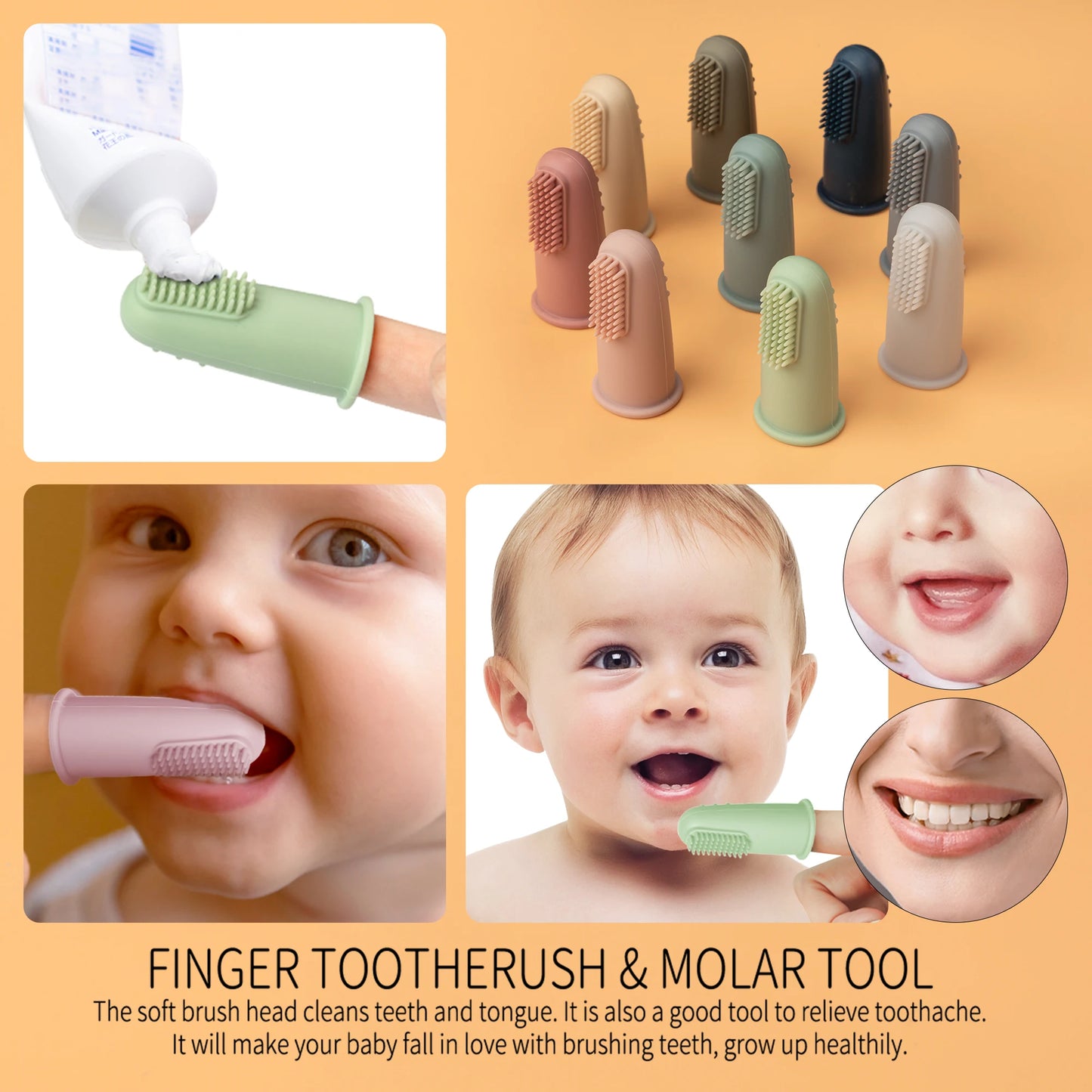 TYRY.HU 3pcs Baby Finger Toothbrush - Soft BPA Free Cleaning Brush for Kids - Gentle Oral Health Care for Infants