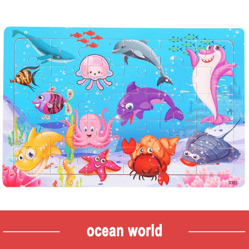Logic Thinking Wooden Puzzle Game – Animal and Vehicle Cartoon Educational Toy for Kids